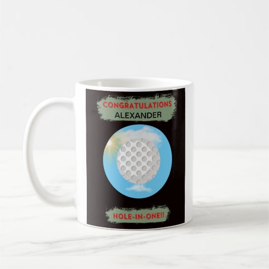 Gefeliciteerd buddy's naam - Hole-in-one! Koffiemok (Links)