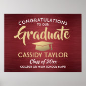 Gefeliciteerd Burgundy Red en Gold Afstuderen Poster (Voorkant)