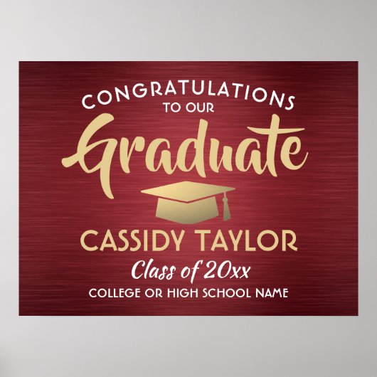 Gefeliciteerd Burgundy Red en Gold Afstuderen Poster (Voorkant)