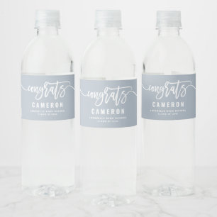 Gefeliciteerd Calligraphy Dusty Blue Afstuderen Waterfles Etiket
