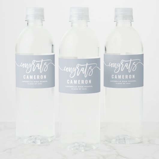 Gefeliciteerd Calligraphy Dusty Blue Afstuderen Waterfles Etiket (Flessen)