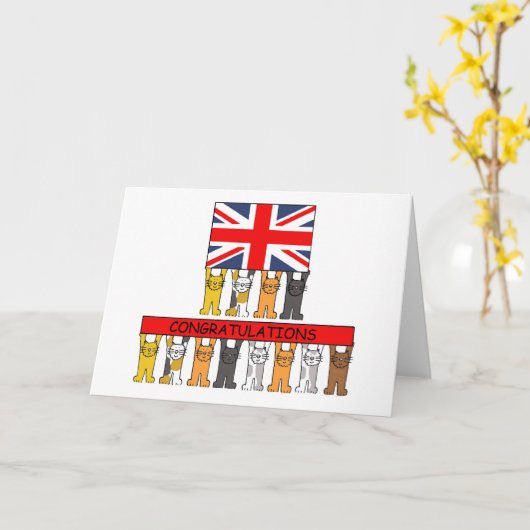 Gefeliciteerd Cartoon Cats Kaart (Gele Bloem)