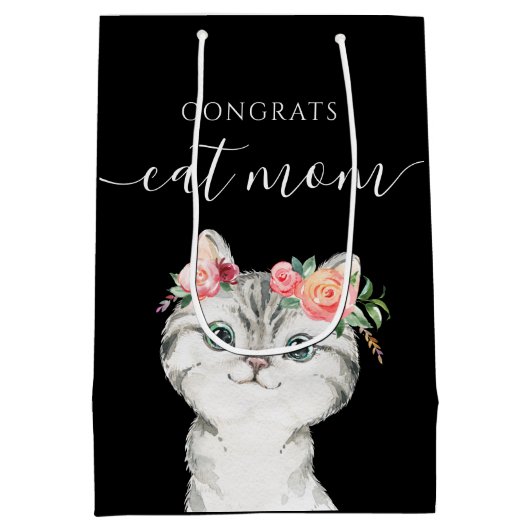 Gefeliciteerd Cat mam Gift Bag Medium Cadeauzakje (Achterkant)