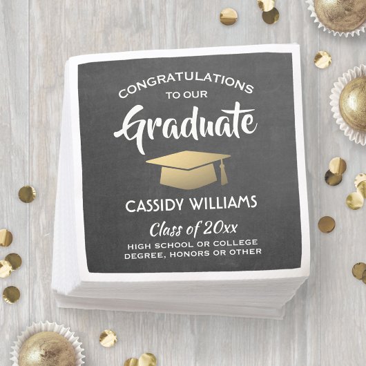 Gefeliciteerd Chalkboard Black & Gold Afstuderen Servet