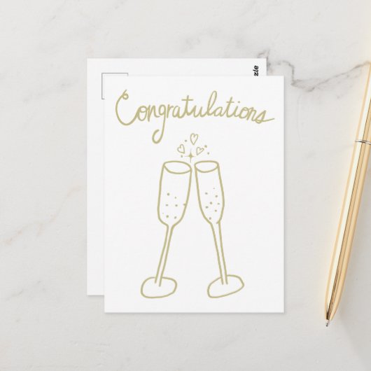 Gefeliciteerd Champagne Proost Schets Krabbelteken Briefkaart (Voorkant / Achterkant in situ)