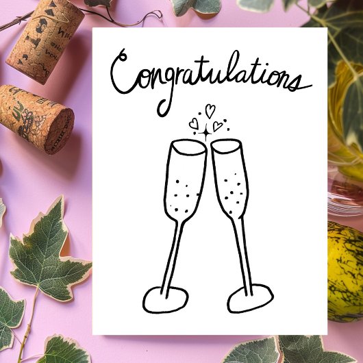 Gefeliciteerd Champagne Proost Schets Krabbelteken Briefkaart