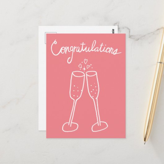 Gefeliciteerd Champagne Proost Schets Krabbelteken Briefkaart (Voorkant / Achterkant in situ)