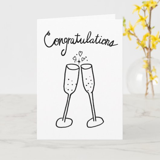 Gefeliciteerd Champagne Verloving Sketch Doodle Kaart (Gele Bloem)