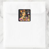 Gefeliciteerd | Cheers Retro Vrouw Vierkante Sticker (Tas)