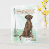 Gefeliciteerd Chocolade Lab met nieuwe hond Kaart (Gele Bloem)