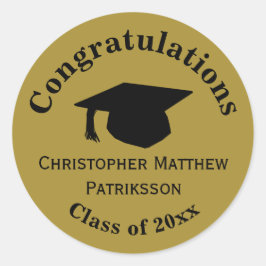 Gefeliciteerd, Class 20xx Afstuderen, Matte Gold Ronde Sticker