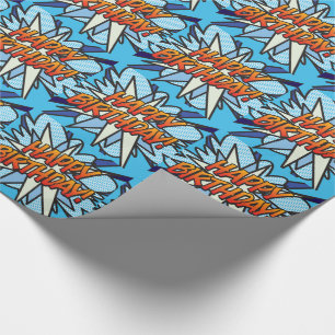GEFELICITEERD Comic Book Pop Art blauw Cadeaupapier