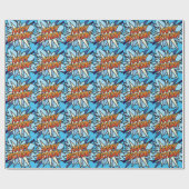 GEFELICITEERD Comic Book Pop Art blauw Cadeaupapier (Vlak)