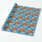 GEFELICITEERD Comic Book Pop Art blauw Cadeaupapier (Uitgerold)
