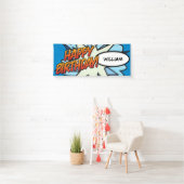 GEFELICITEERD Comic Book Pop Art Blauw Spandoek (Insitu)