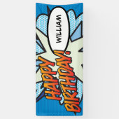 GEFELICITEERD Comic Book Pop Art Blauw Spandoek (Verticaal)
