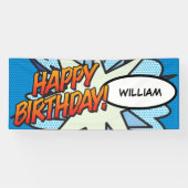 GEFELICITEERD Comic Book Pop Art Blauw Spandoek (Horizontaal)