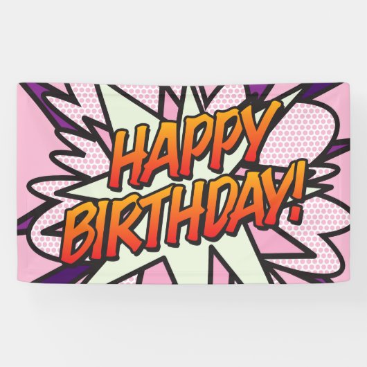 GEFELICITEERD Comic Book Pop Art Roze Spandoek (Horizontaal)