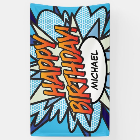 GEFELICITEERD Comic Book Pop Art Spandoek (Verticaal)