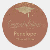 Gefeliciteerd Confetti Afstuderen Terracotta Ronde Sticker (Voorkant)