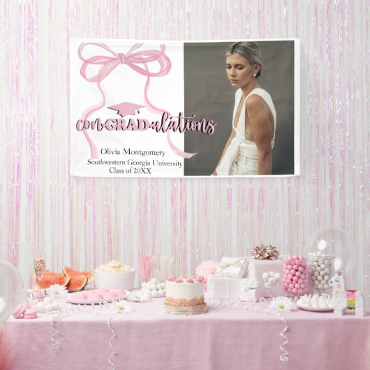 Gefeliciteerd Coquette Bow Photo Afstuderen Spandoek (Feest)