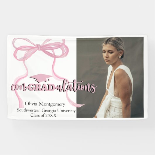 Gefeliciteerd Coquette Bow Photo Afstuderen Spandoek (Horizontaal)