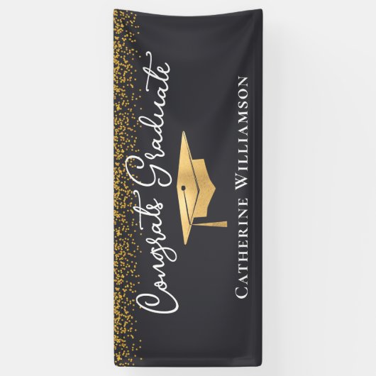 Gefeliciteerd Custom Elegant Gold Afstuderen Spandoek (Verticaal)