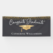 Gefeliciteerd Custom Elegant Gold Afstuderen Spandoek (Horizontaal)