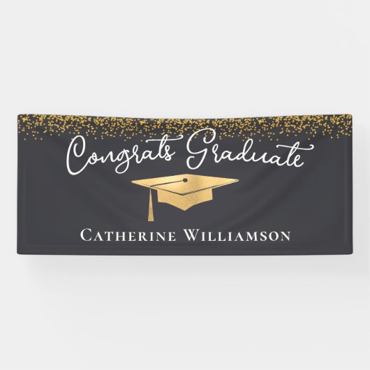 Gefeliciteerd Custom Elegant Gold Afstuderen Spandoek (Horizontaal)