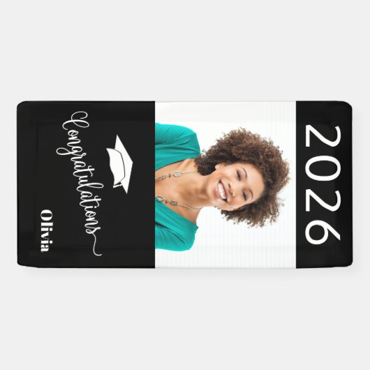 Gefeliciteerd Custom Elegant Photo Afstuderen Spandoek (Horizontaal)