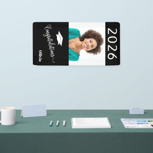 Gefeliciteerd Custom Elegant Photo Afstuderen Spandoek (Beurs)