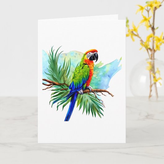 Gefeliciteerd | Cute AI Generated Macaw Parrot Kaart (Gele Bloem)