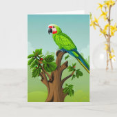 Gefeliciteerd | Cute AI Generated Macaw Parrot Kaart (Gele Bloem)