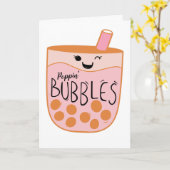 Gefeliciteerd Cute Boba Bubble Tea Kaart (Gele Bloem)