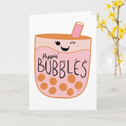 Gefeliciteerd Cute Boba Bubble Tea Kaart (Gele Bloem)