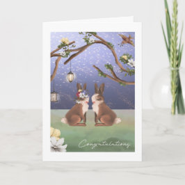 Gefeliciteerd Cute Bunny Rabbit Couple Woodland Kaart