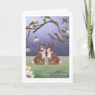 Gefeliciteerd Cute Bunny Rabbit Couple Woodland Kaart