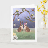 Gefeliciteerd Cute Bunny Rabbit Lesbian Couple Kaart (Gele Bloem)