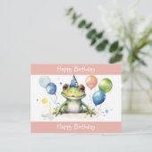 Gefeliciteerd Cute Green kikker met ballonnen Briefkaart (Staand voorkant)