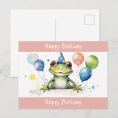 Gefeliciteerd Cute Green kikker met ballonnen Briefkaart (Voorkant / Achterkant)