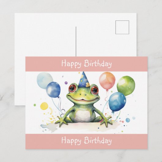 Gefeliciteerd Cute Green kikker met ballonnen Briefkaart (Voorkant / Achterkant)