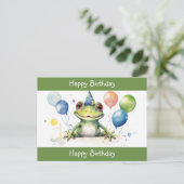 Gefeliciteerd Cute Groene kikker met ballonnen Briefkaart (Staand voorkant)