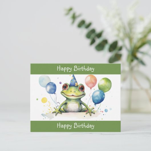 Gefeliciteerd Cute Groene kikker met ballonnen Briefkaart (Staand voorkant)