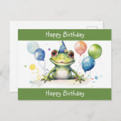 Gefeliciteerd Cute Groene kikker met ballonnen Briefkaart (Voorkant / Achterkant)
