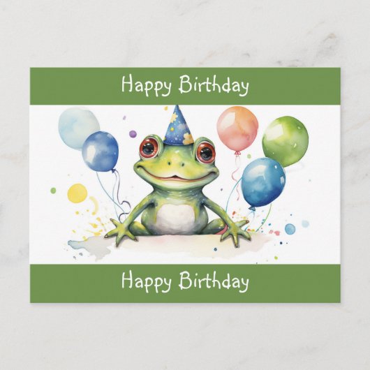 Gefeliciteerd Cute Groene kikker met ballonnen Briefkaart (Voorkant)
