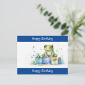 Gefeliciteerd Cute Groene kikker met ingepakte cad Briefkaart (Staand voorkant)