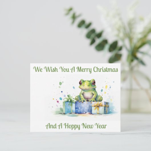 Gefeliciteerd Cute Groene kikker met ingepakte cad Briefkaart (Staand voorkant)