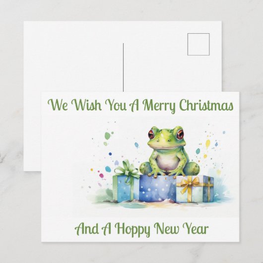 Gefeliciteerd Cute Groene kikker met ingepakte cad Briefkaart (Voorkant / Achterkant)