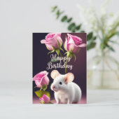 Gefeliciteerd Cute Mouse met Roze Rozen Briefkaart (Staand voorkant)