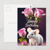Gefeliciteerd Cute Mouse met Roze Rozen Briefkaart (Voorkant / Achterkant)